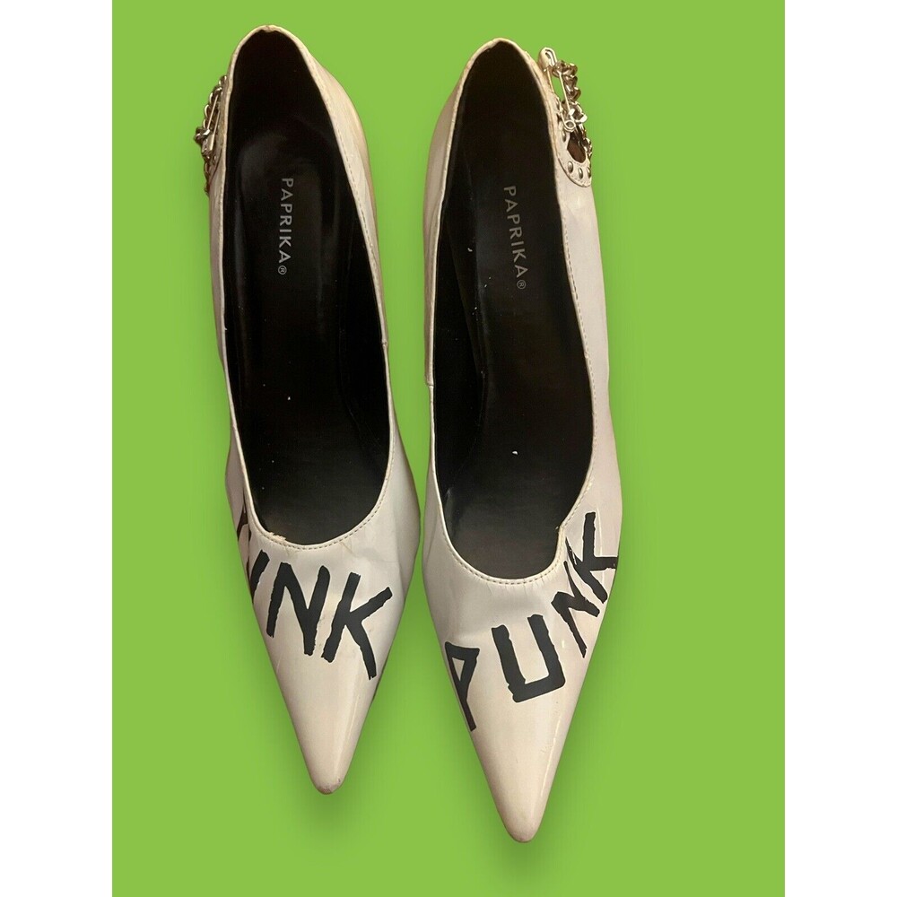 Paprika Women’s Punk High Heels Pumps Pointed Toe Low Heel Stilettos Shoes 8.5